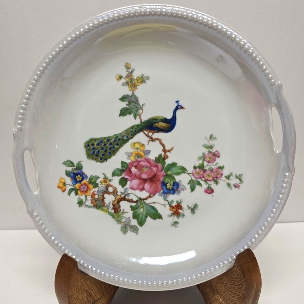 Peacock Handled Plate Koenigszelt Silesia Vintage Germany